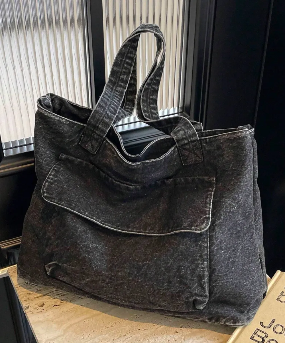 Washed Black Tote Bag 7 Washed Black Tote Bag - Image 1