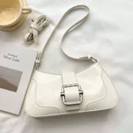 Glossy PU Leather Buckle Baguette Shoulder Bag