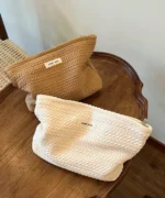 Premium Woven Makeup Bag – Minimalist Zipper Cosmetic Pouch