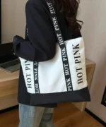 Large Canvas Tote Bag with Letter Strap – Casual Shoulder Bag - Image 6