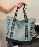 Large Canvas Tote Bag with Letter Strap – Casual Shoulder Bag - Image 5