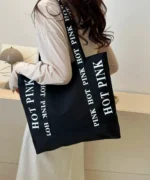Large Canvas Tote Bag with Letter Strap – Casual Shoulder Bag - Image 3