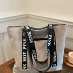 Large Canvas Tote Bag with Letter Strap – Casual Shoulder Bag