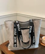 Large Canvas Tote Bag with Letter Strap – Casual Shoulder Bag