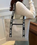 Large Canvas Tote Bag with Letter Strap – Casual Shoulder Bag - Image 2