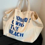 Oversized Canvas Tote Bag with Print – Beige
