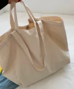 Oversized Canvas Tote Bag with Print – Beige - Image 6