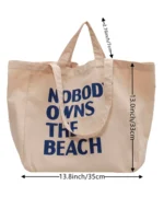 Oversized Canvas Tote Bag with Print – Beige - Image 5