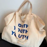 Oversized Canvas Tote Bag with Print – Beige