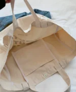 Oversized Canvas Tote Bag with Print – Beige - Image 3