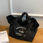 Oversized Canvas Tote Bag with Print – Black