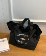 Oversized Canvas Tote Bag with Print – Black