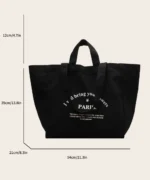 Oversized Canvas Tote Bag with Print – Black - Image 3
