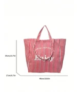 Oversized Canvas Tote Bag with Print – Red Striped - Image 3