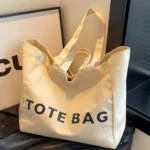 Oversized Canvas Tote Bag with Print – Beige