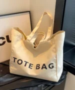 Oversized Canvas Tote Bag with Print – Beige