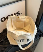 Oversized Canvas Tote Bag with Print – Beige - Image 4