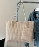Straw Beach Tote Bag Set with Pouch – Large Capacity Summer Shoulder Bag - Image 3