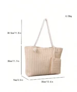 Straw Beach Tote Bag Set with Pouch – Large Capacity Summer Shoulder Bag - Image 5