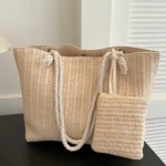Straw Beach Tote Bag Set with Pouch – Large Capacity Summer Shoulder Bag