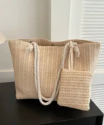 Straw Beach Tote Bag Set with Pouch – Large Capacity Summer Shoulder Bag