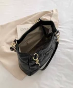 Quilted Black PU Leather Tote Bag with Chain – Elegant Office Shoulder Bag - Image 5
