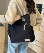 Multi-Pocket Canvas Tote Bag – Everyday Organizer Shoulder Bag - Image 3