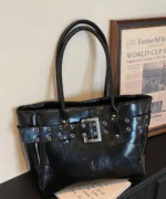 Studded Buckle PU Leather Tote Bag – Large Capacity Shoulder Bag - Image 2