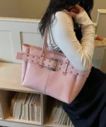 Studded Buckle PU Leather Tote Bag – Large Capacity Shoulder Bag - Image 5