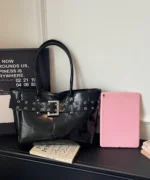 Studded Buckle PU Leather Tote Bag – Large Capacity Shoulder Bag - Image 7