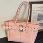 Studded Buckle PU Leather Tote Bag – Large Capacity Shoulder Bag