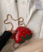 Strawberry Shape Mini Bag – Cute Chain Crossbody Kiss Lock Purse - Image 2