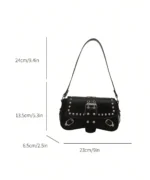 Punk Studded Crossbody Bag – Black Leather Buckle Shoulder Bag - Image 8