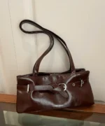 Glossy Leather Baguette Bag with Belt Detail – Women’s Shoulder Handbag - Image 4
