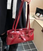 Glossy Leather Baguette Bag with Belt Detail – Women’s Shoulder Handbag - Image 7