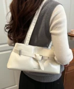 Glossy Leather Baguette Bag with Belt Detail – Women’s Shoulder Handbag - Image 8