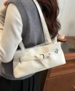 Glossy Leather Baguette Bag with Belt Detail – Women’s Shoulder Handbag - Image 9