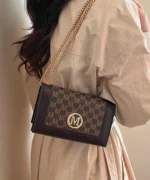 Vintage Monogram Chain Crossbody Bag – Women’s Mini Shoulder Bag with Metal Logo - Image 2