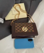 Vintage Monogram Chain Crossbody Bag – Women’s Mini Shoulder Bag with Metal Logo - Image 3