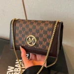 Vintage Monogram Chain Crossbody Bag – Women’s Mini Shoulder Bag with Metal Logo