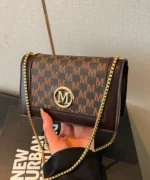 Vintage Monogram Chain Crossbody Bag – Women’s Mini Shoulder Bag with Metal Logo