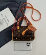 Mini Monogram Boston Bag with Scarf Handle – Women’s Crossbody Handbag - Image 3
