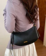 Vintage PU Leather Crescent Baguette Shoulder Bag
