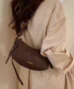 Vintage PU Leather Crescent Baguette Shoulder Bag - Image 2