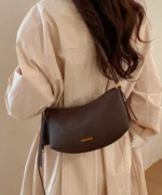Vintage PU Leather Crescent Baguette Shoulder Bag - Image 11