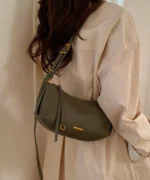Vintage PU Leather Crescent Baguette Shoulder Bag - Image 10