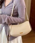 Vintage PU Leather Crescent Baguette Shoulder Bag - Image 8