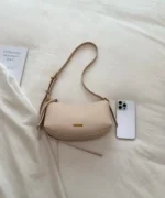 Vintage PU Leather Crescent Baguette Shoulder Bag - Image 3