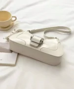 Glossy PU Leather Buckle Baguette Shoulder Bag - Image 7