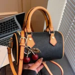 Mini Boston Crossbody Bag with Cherry Pendant
